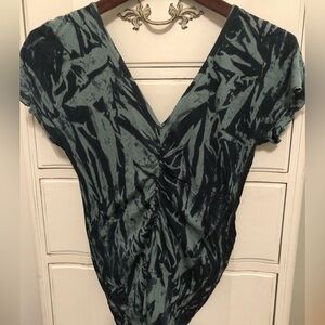 Blue Tatoo Deep Plunge Green Black Tie Dye Top  size small